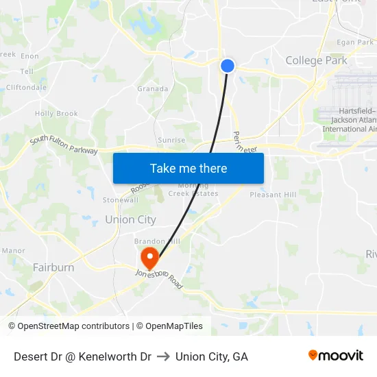 Desert Dr @ Kenelworth Dr to Union City, GA map
