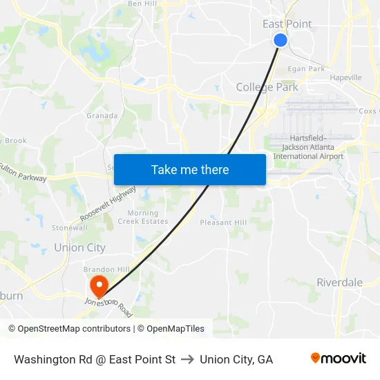 Washington Rd @ East Point St to Union City, GA map