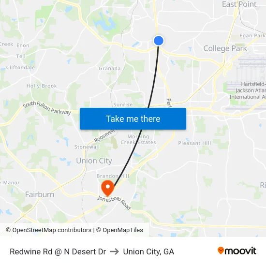 Redwine Rd @ N Desert Dr to Union City, GA map