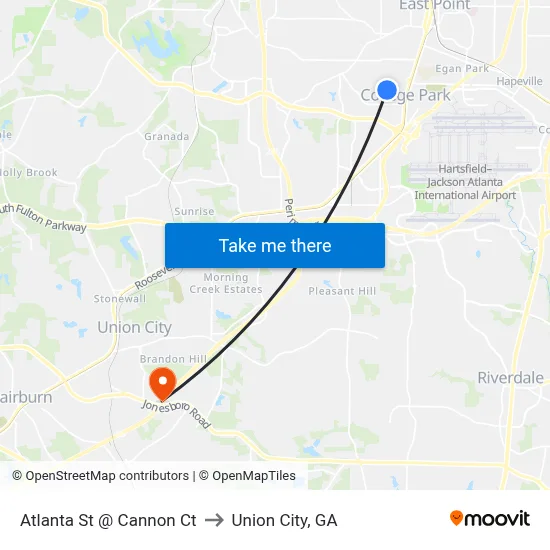 Atlanta St @ Cannon Ct to Union City, GA map