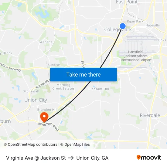 Virginia Ave @ Jackson St to Union City, GA map
