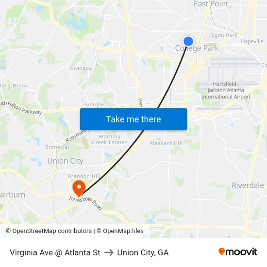 Virginia Ave @ Atlanta St to Union City, GA map