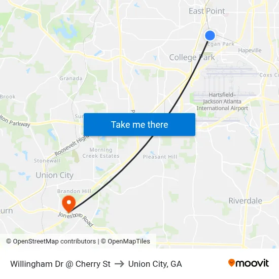 Willingham Dr @ Cherry St to Union City, GA map