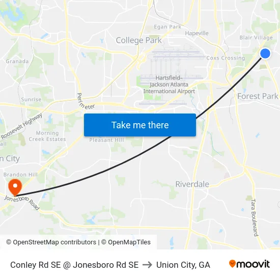 Conley Rd SE @ Jonesboro Rd SE to Union City, GA map