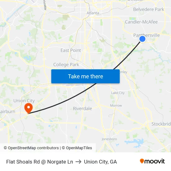 Flat Shoals Rd @ Norgate Ln to Union City, GA map