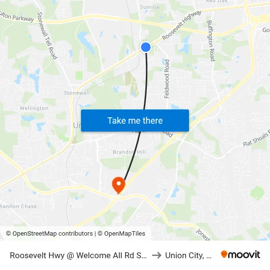 Roosevelt Hwy @ Welcome All Rd SW to Union City, GA map