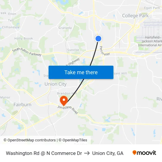 Washington Rd @ N Commerce Dr to Union City, GA map