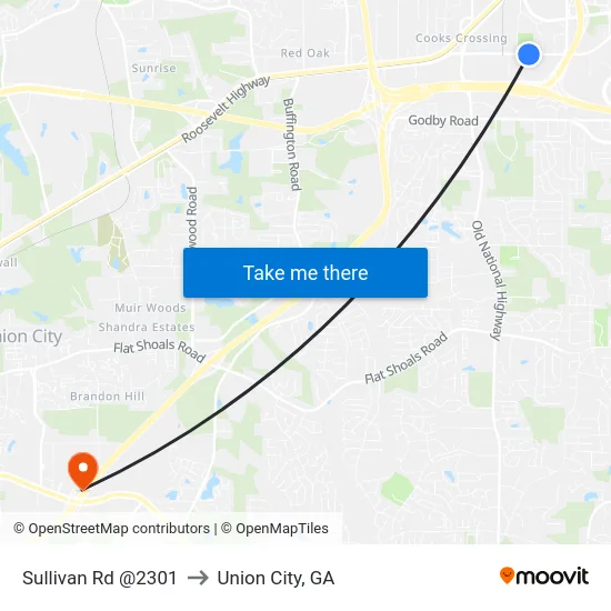 Sullivan Rd @2301 to Union City, GA map