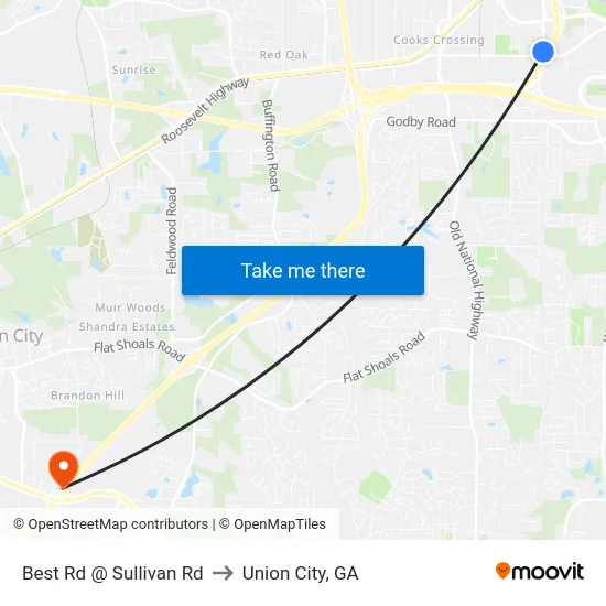 Best Rd @ Sullivan Rd to Union City, GA map