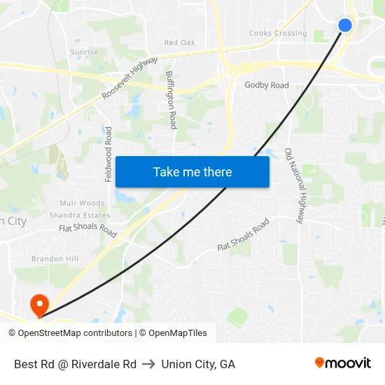 Best Rd @ Riverdale Rd to Union City, GA map