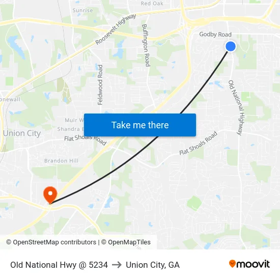 Old National Hwy @ 5234 to Union City, GA map
