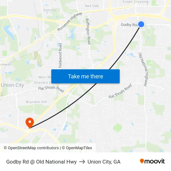 Godby Rd @ Old National Hwy to Union City, GA map