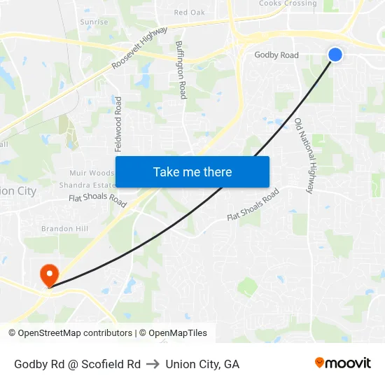 Godby Rd @ Scofield Rd to Union City, GA map