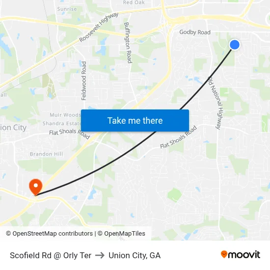 Scofield Rd @ Orly Ter to Union City, GA map