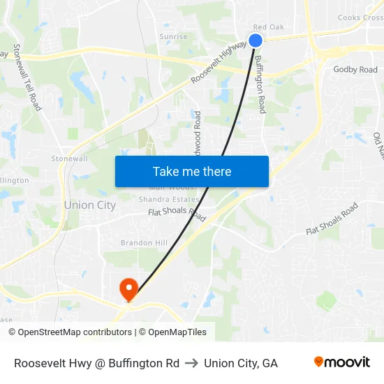 Roosevelt Hwy @ Buffington Rd to Union City, GA map