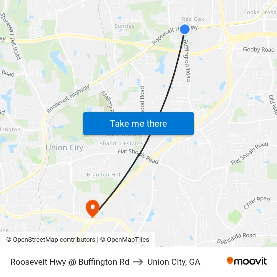 Roosevelt Hwy @ Buffington Rd to Union City, GA map