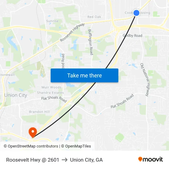 Roosevelt Hwy @ 2601 to Union City, GA map