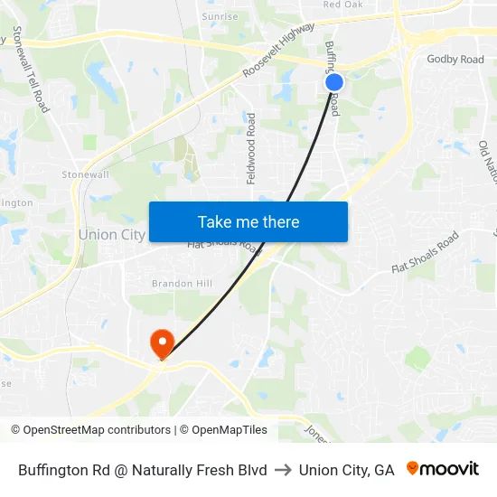 Buffington Rd @ Naturally Fresh Blvd to Union City, GA map