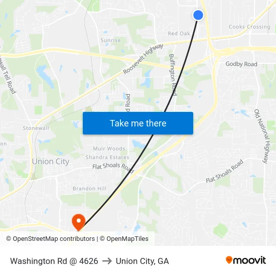 Washington Rd @ 4626 to Union City, GA map