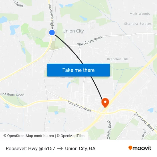 Roosevelt Hwy @ 6157 to Union City, GA map