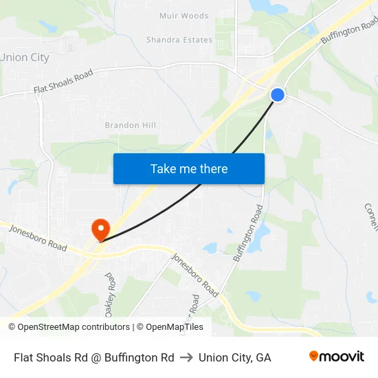 Flat Shoals Rd @ Buffington Rd to Union City, GA map