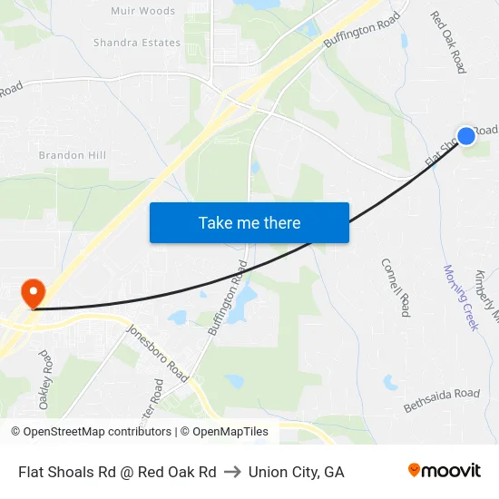 Flat Shoals Rd @ Red Oak Rd to Union City, GA map