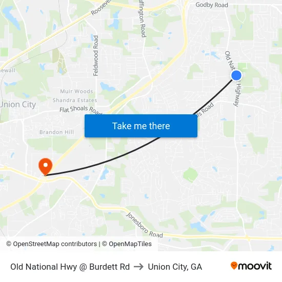 Old National Hwy @ Burdett Rd to Union City, GA map