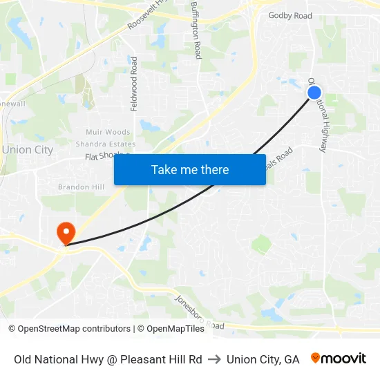 Old National Hwy @ Pleasant Hill Rd to Union City, GA map