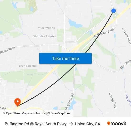 Buffington Rd @ Royal South Pkwy to Union City, GA map