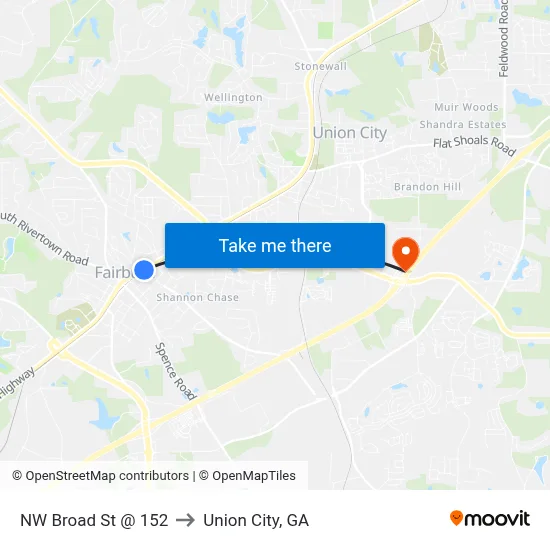NW Broad St @ 152 to Union City, GA map