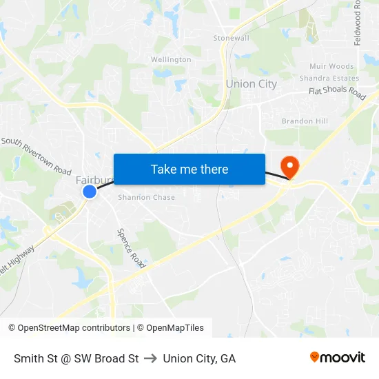 Smith St @ SW Broad St to Union City, GA map