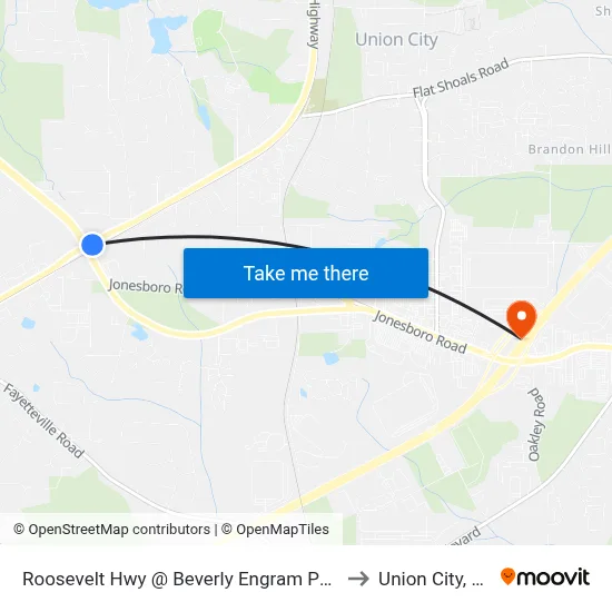 Roosevelt Hwy @ Beverly Engram Pkwy to Union City, GA map