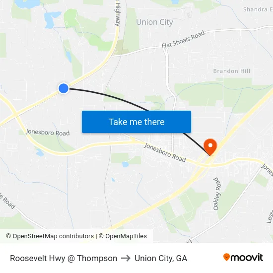 Roosevelt Hwy @ Thompson to Union City, GA map