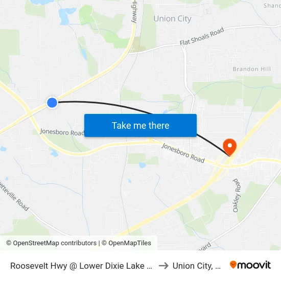 Roosevelt Hwy @ Lower Dixie Lake Rd to Union City, GA map