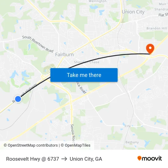 Roosevelt Hwy @ 6737 to Union City, GA map