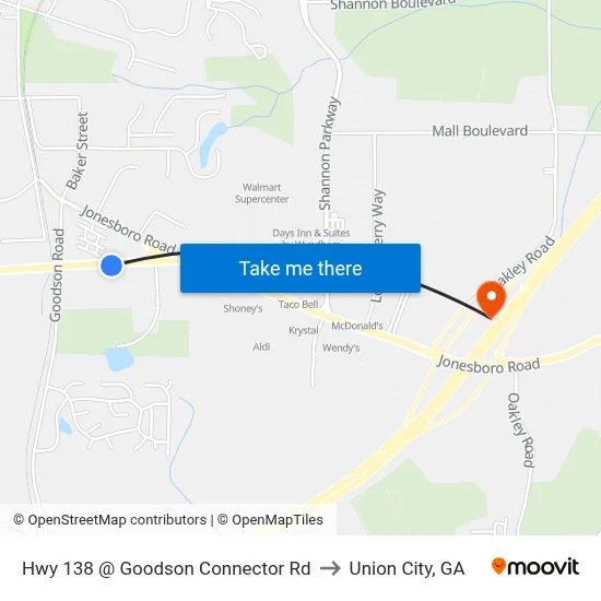 Hwy 138 @ Goodson Connector Rd to Union City, GA map