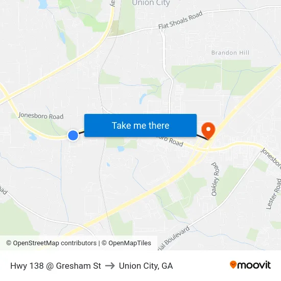 Hwy 138 @ Gresham St to Union City, GA map