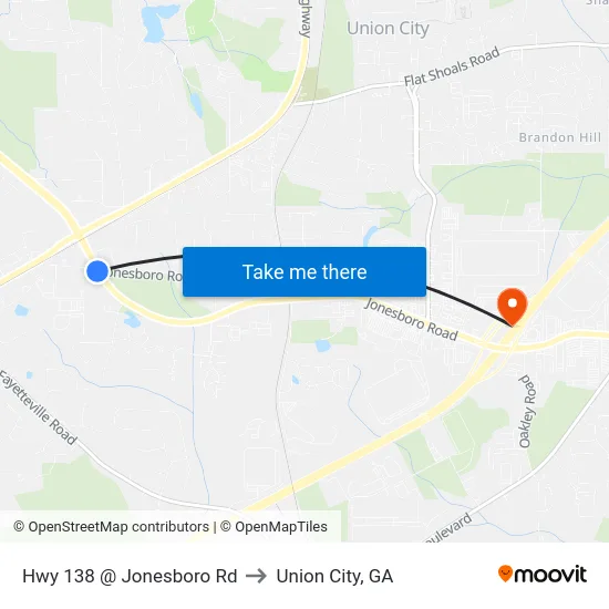 Hwy 138 @ Jonesboro Rd to Union City, GA map