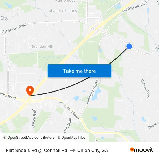 Flat Shoals Rd @ Connell Rd to Union City, GA map