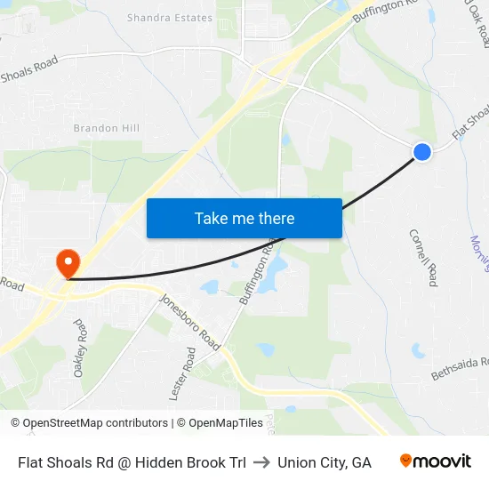 Flat Shoals Rd @ Hidden Brook Trl to Union City, GA map