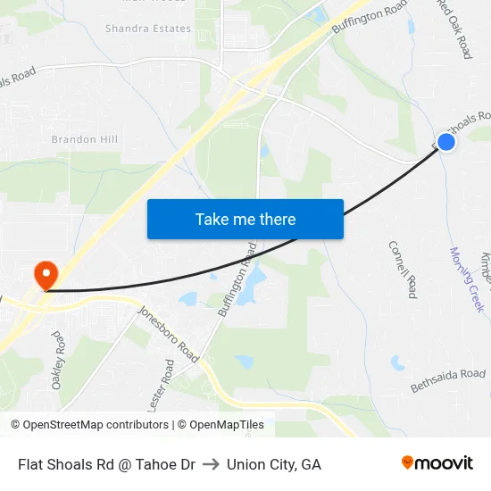 Flat Shoals Rd @ Tahoe Dr to Union City, GA map