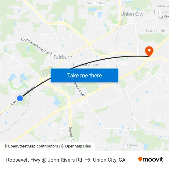 Roosevelt Hwy @ John Rivers Rd to Union City, GA map