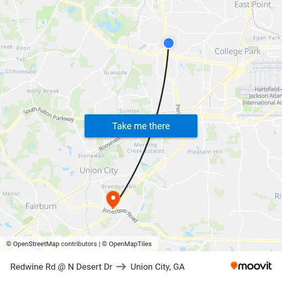 Redwine Rd @ N Desert Dr to Union City, GA map
