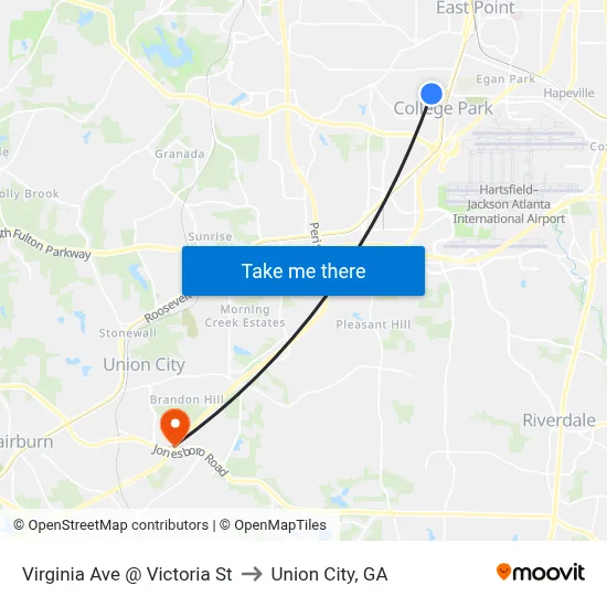 Virginia Ave @ Victoria St to Union City, GA map