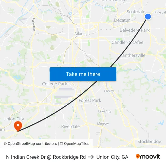 N Indian Creek Dr @ Rockbridge Rd to Union City, GA map