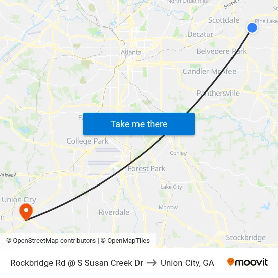 Rockbridge Rd @ S Susan Creek Dr to Union City, GA map