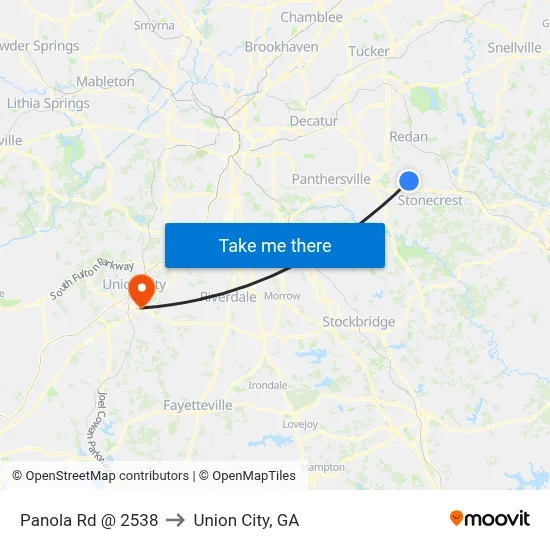 Panola Rd @ 2538 to Union City, GA map