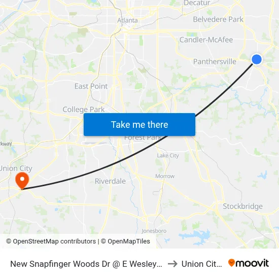 New Snapfinger Woods Dr @ E Wesley Chapel Way to Union City, GA map