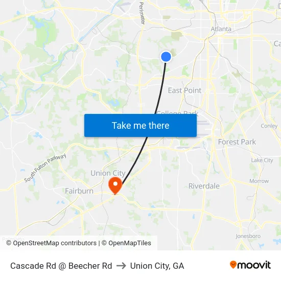 Cascade Rd @ Beecher Rd to Union City, GA map