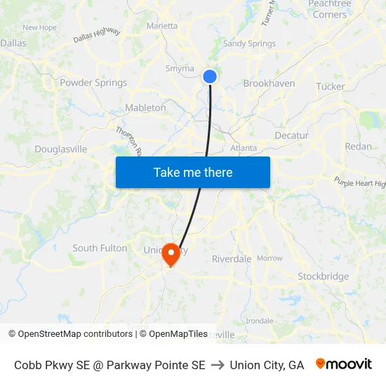 Cobb Pkwy SE @ Parkway Pointe SE to Union City, GA map